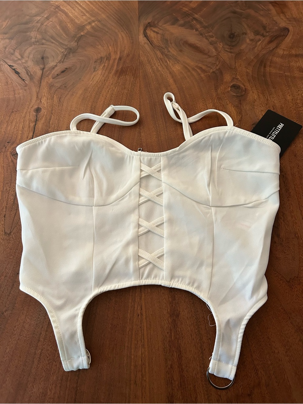 PrettyLittleThing White Corset Crop Top with Crisscross Front